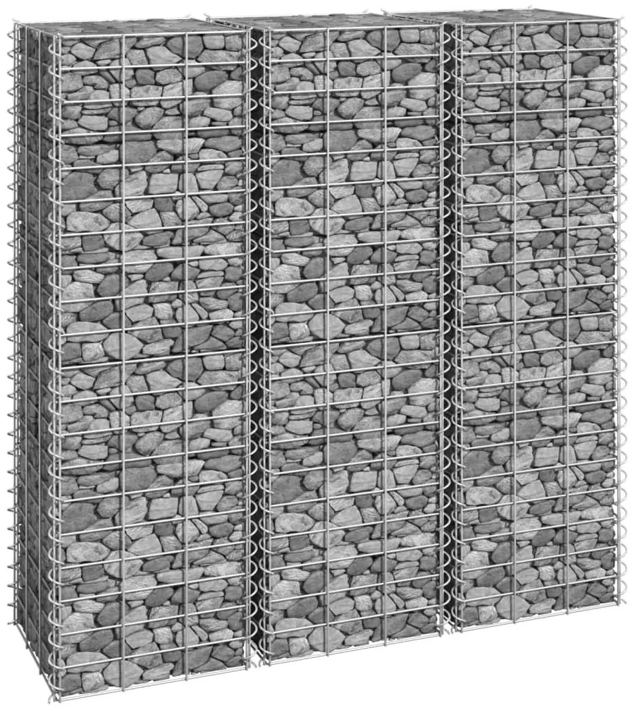 151249 vidaXL Canteiro/gabião elevado 3 pcs 30x30x100 cm ferro