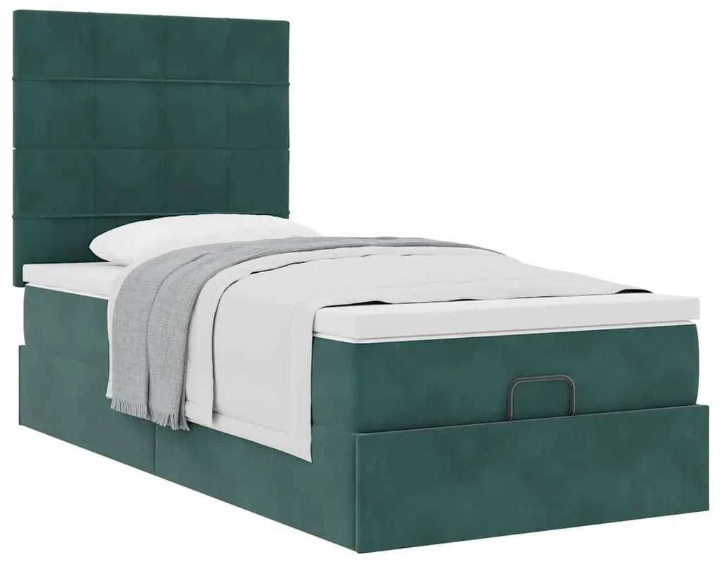 Estrutura de cama otomana colchões 90x200cm veludo verde escuro