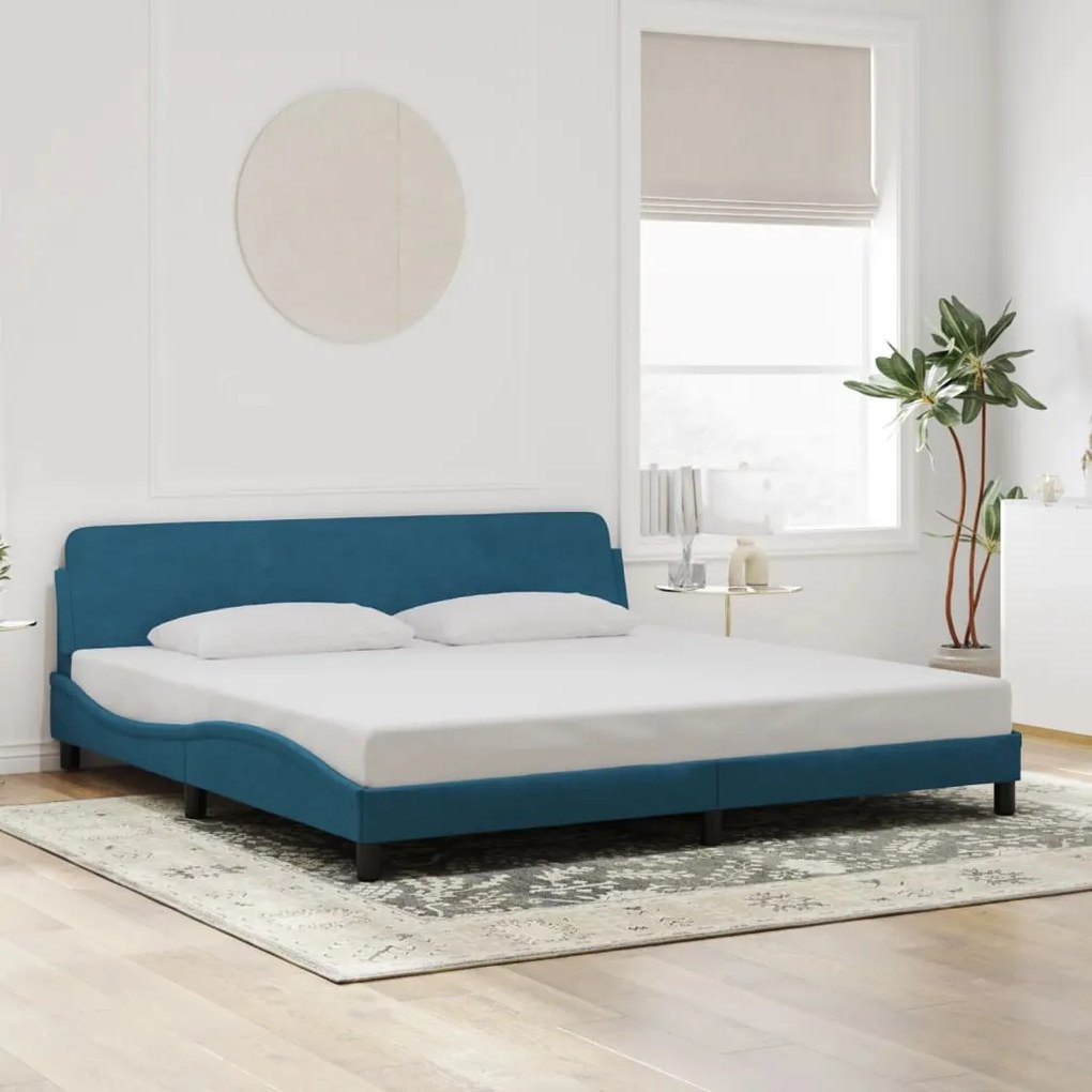 Estrutura de cama c/ cabeceira 200x200 cm veludo azul