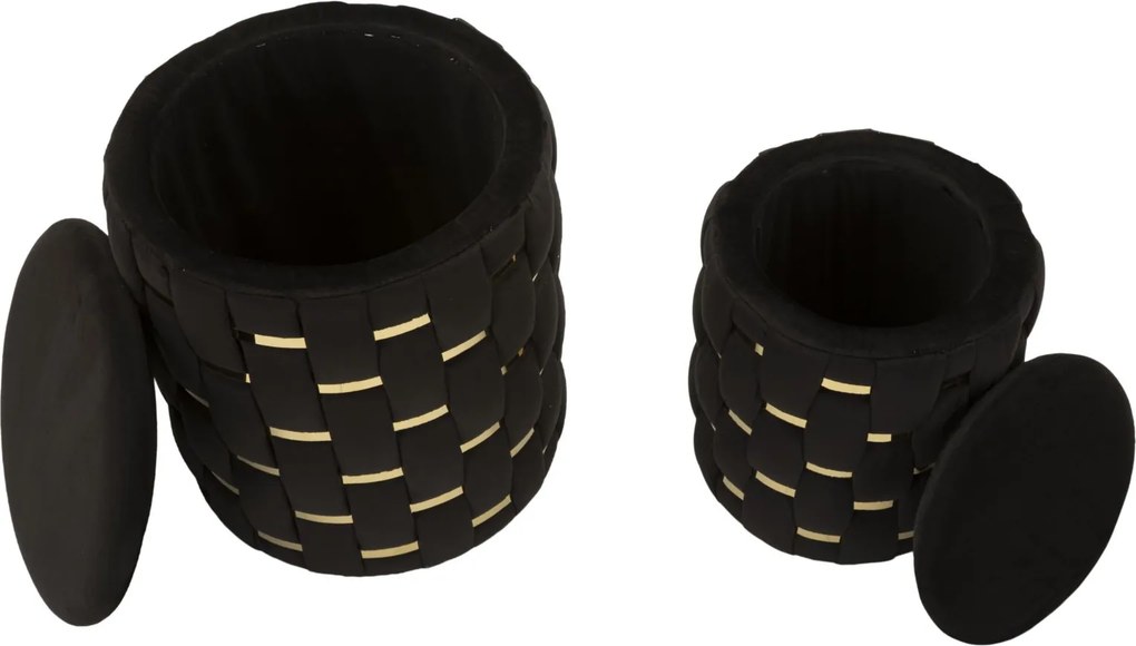 PUFE COM ARMAZENAMENTO SHANTY CONJUNTO 2 PEÇAS Ø 37X42-28X35 CM PRETO E DOURADO
