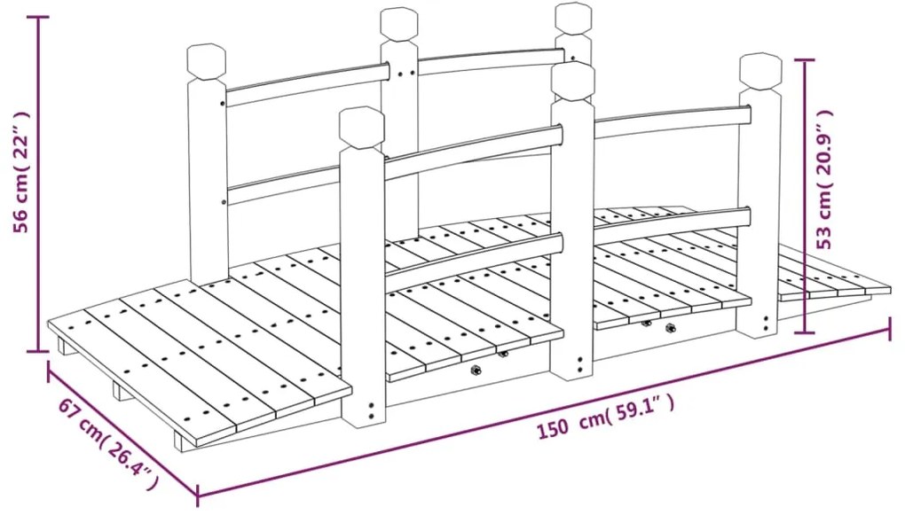 Ponte de jardim com corrimões 150x67x56 cm abeto maciço