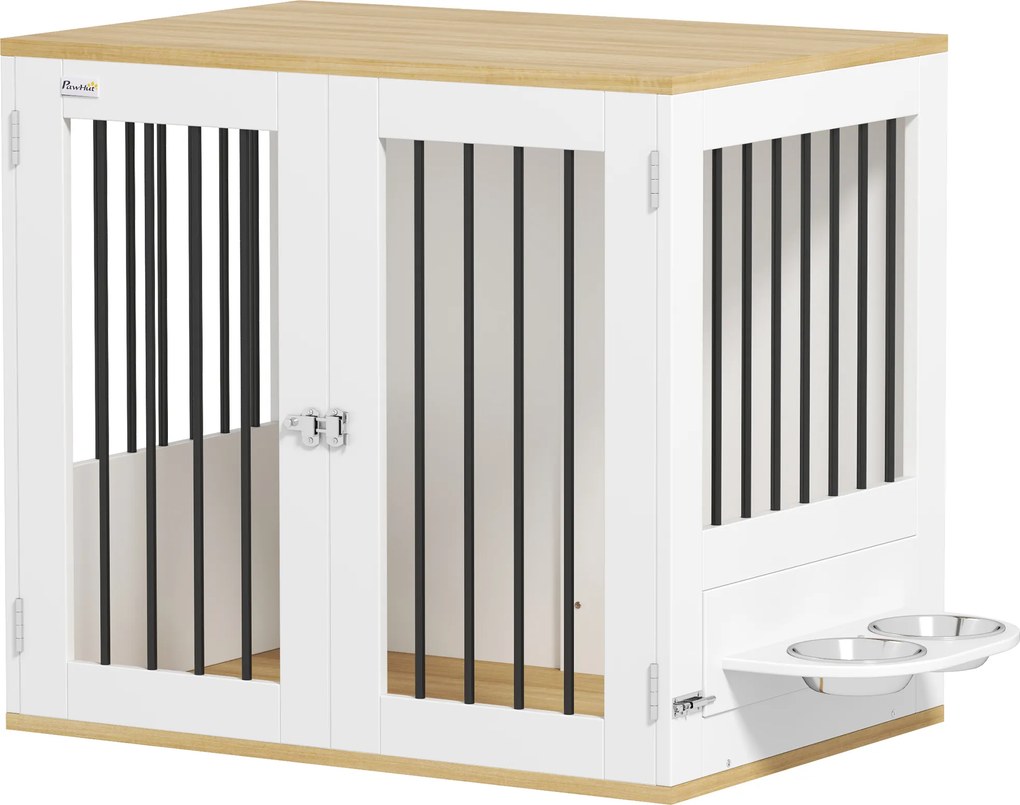 Gaiola para cães, comedouros removíveis com rotação de 360°, 2 portas, para cães de tamanho médio, 80 x 55 x 71,5 cm, branca