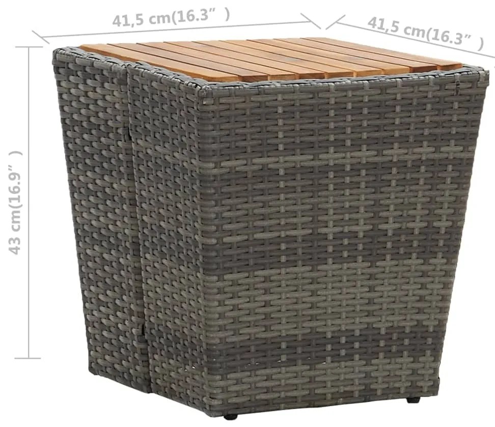 Mesa de chá 41,5x41,5x43 cm vime PE e acácia maciça cinzento