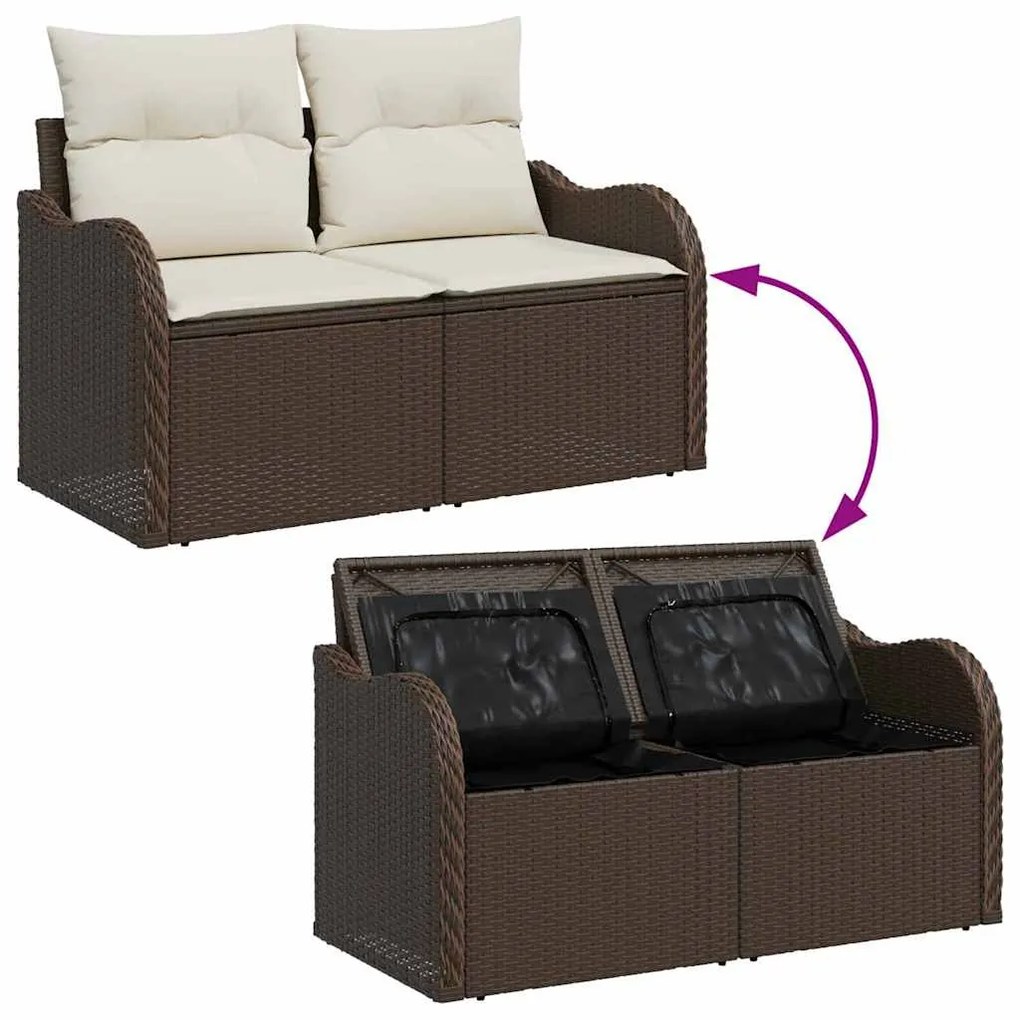 Conjunto de Sofá de Jardim com 9 Peças com Almofadas Castanho Rattan d