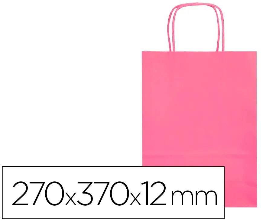 Saco de Papel Basika Celulose Rosa M com Asa Torcida 270x370x12 mm