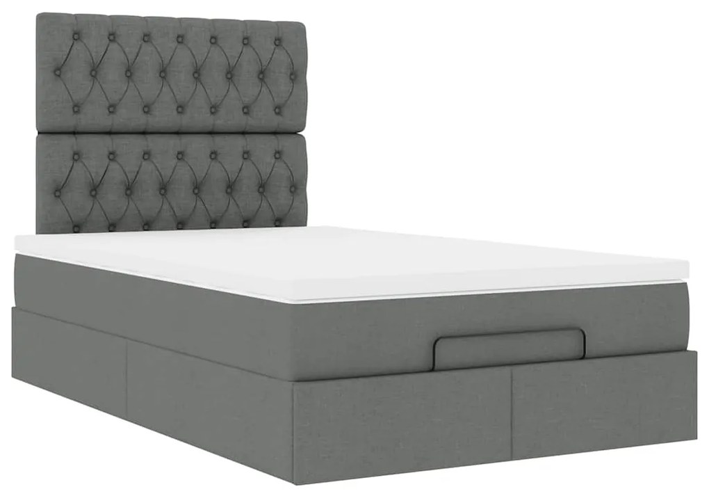 Estrutura cama otomana colchão 120x200cm tecido cinzento escuro
