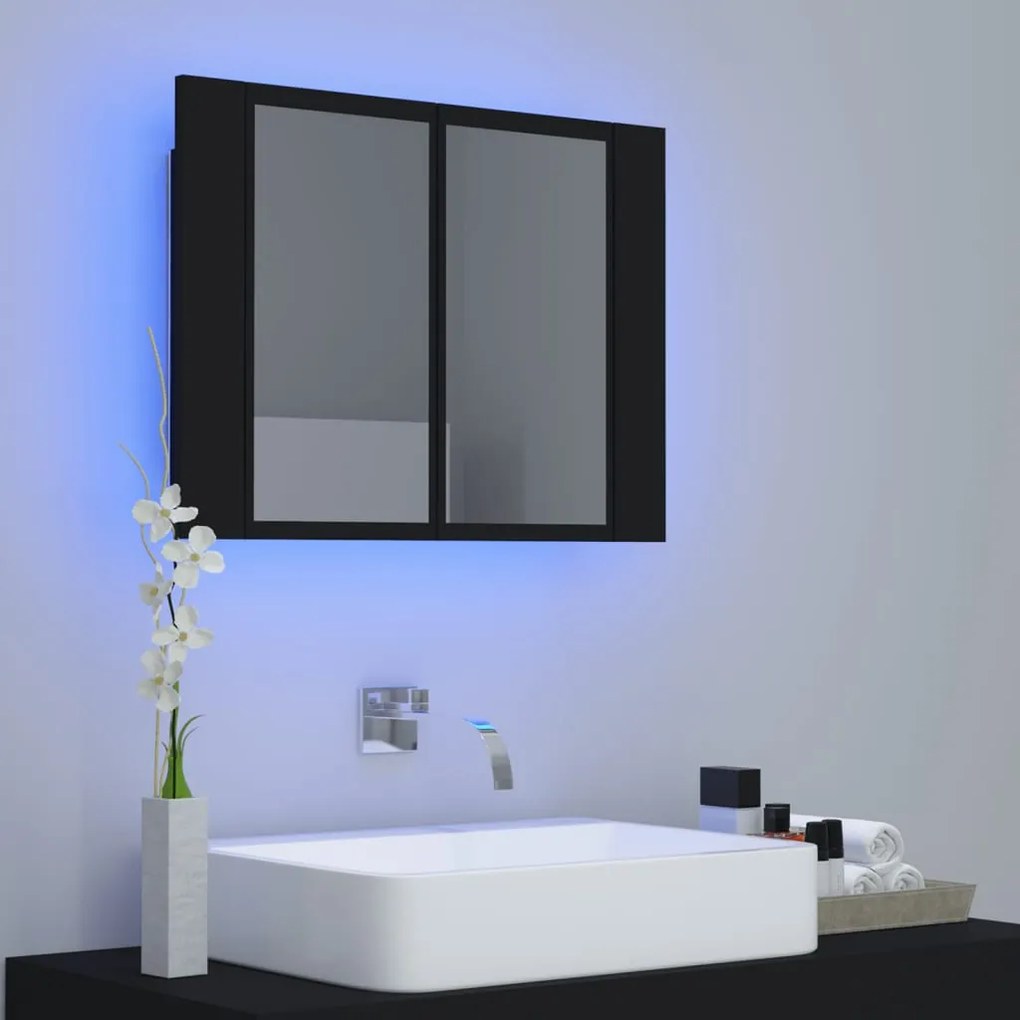 Armário espelhado casa banho c/ LED 60x12x45 cm acrílico preto