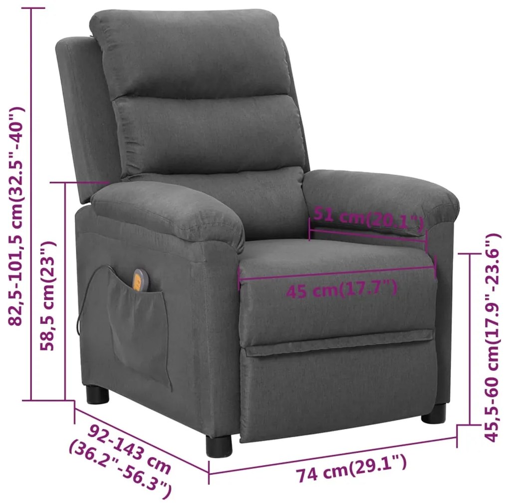 Poltrona de massagens tecido cinzento-claro