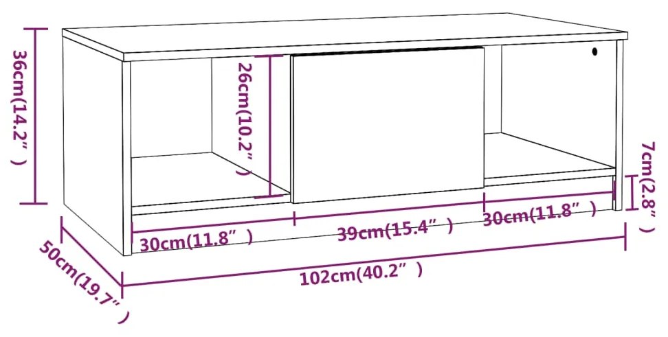 Mesa de centro 102x50x36cm derivados de madeira cinzento sonoma