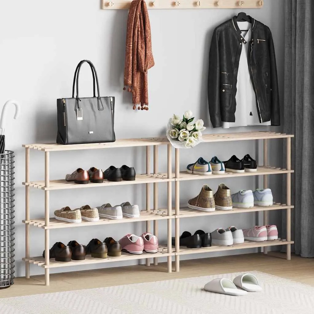 vidaXL Sapateiras com 4 prateleiras 2 pcs madeira de abeto maciça