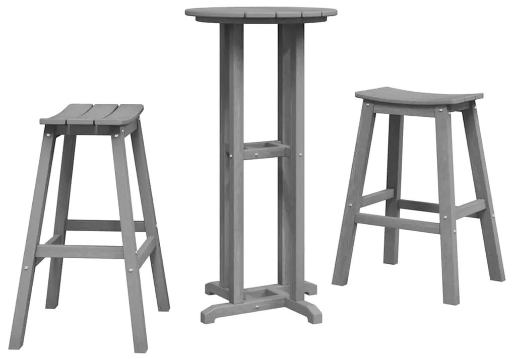 Conjunto de Bar para Jardim vidaXL 3 Peças Cinzento-claro HDPE