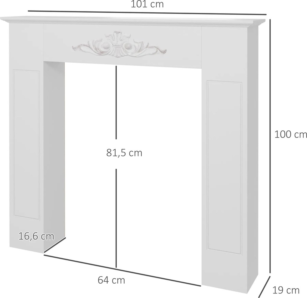 Moldura decorativa 101 x 19 x 100 cm para lareira elétrica (NÃO INCLUIDA), em madeira branca