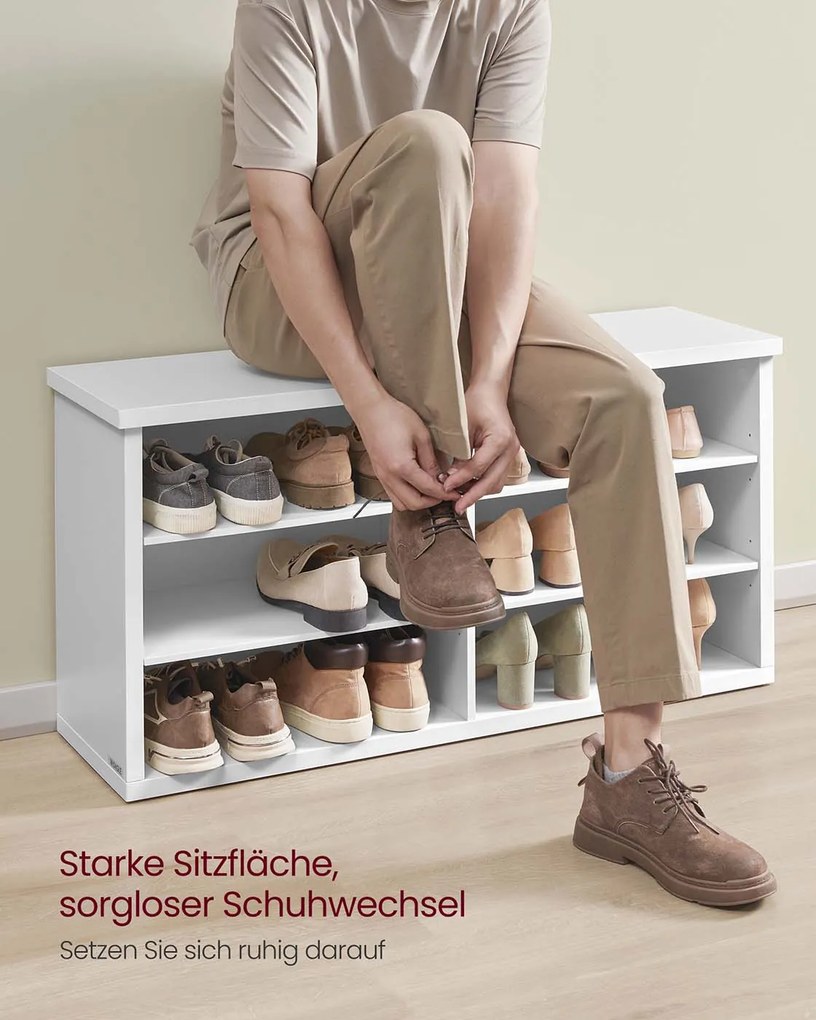 Banco para sapatos com espaço de arrumação e prateleiras ajustáveis 29,5 x 100 x 50 cm Branco