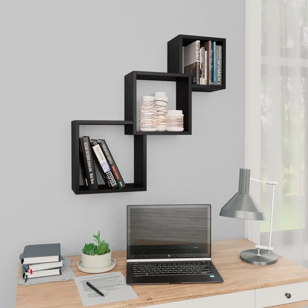 vidaXL Prateleiras de parede cubos 68x15x68 cm contraplacado preto