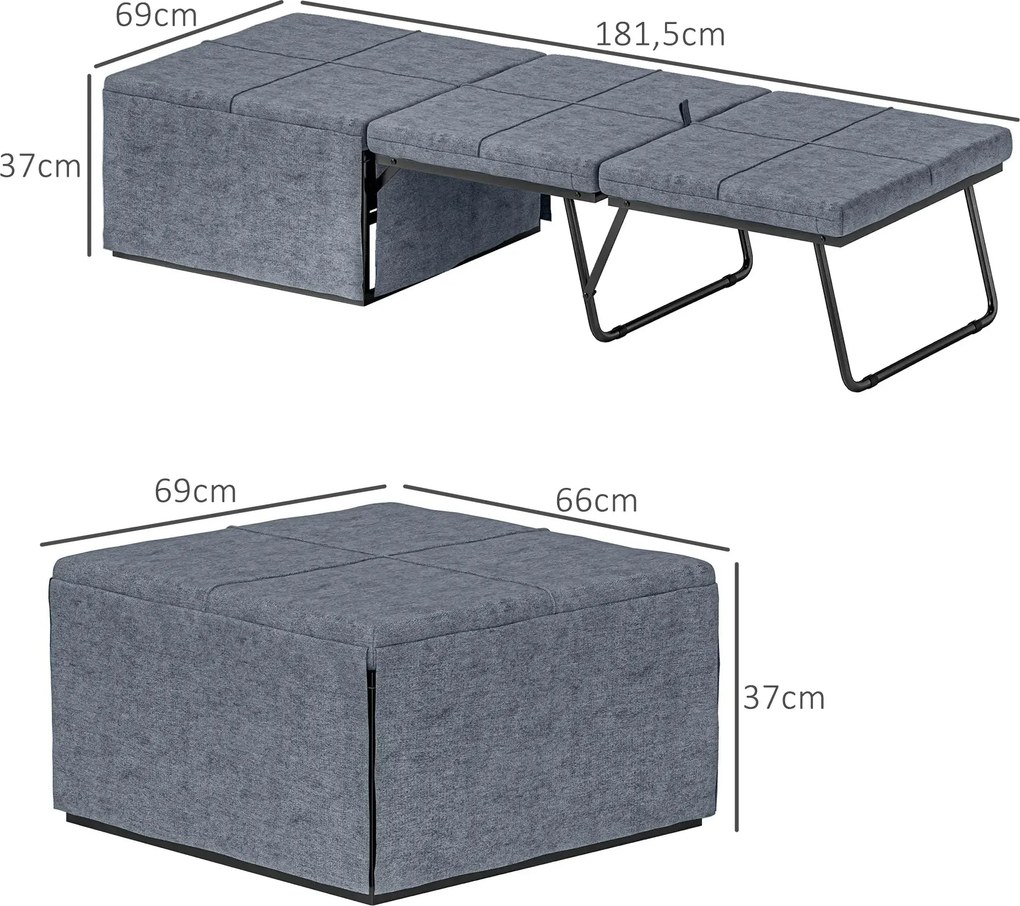 Cama Dobrável "Açores" com Capa de Proteção - Cinza - 180x68 cm - Meta