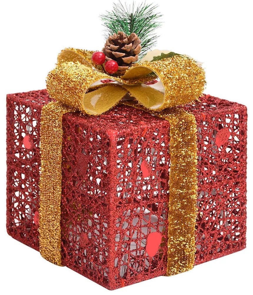 Caixas de presente de Natal decorativas 3 pcs int/ext. vermelho