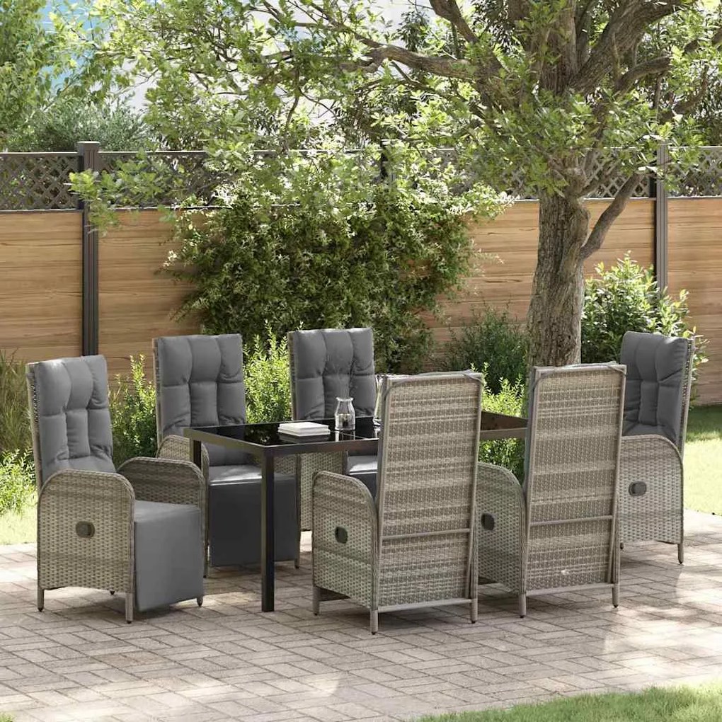 vidaXL Conjunto de Jantar de Jardim com 7 Peças e almofadas em Poliéster Rattan Cinza