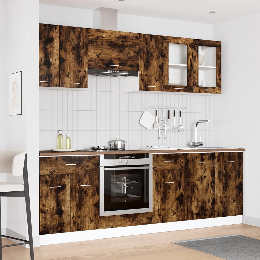 Conjunto de Armários de Cozinha 8 Peças Carvalho Fumado Madeira de Eng