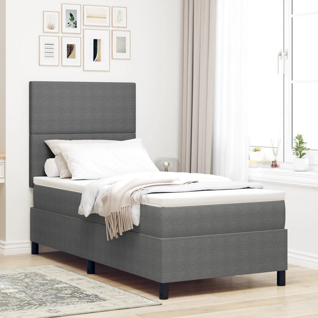Cama Box Spring com Colchão Cinza Claro 90x200 cm Tecido de Veludo Cot
