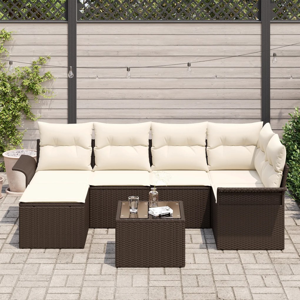 Conjunto de Sofá de Jardim vidaXL 6 Peças com Almofadas Cinza Rattan P