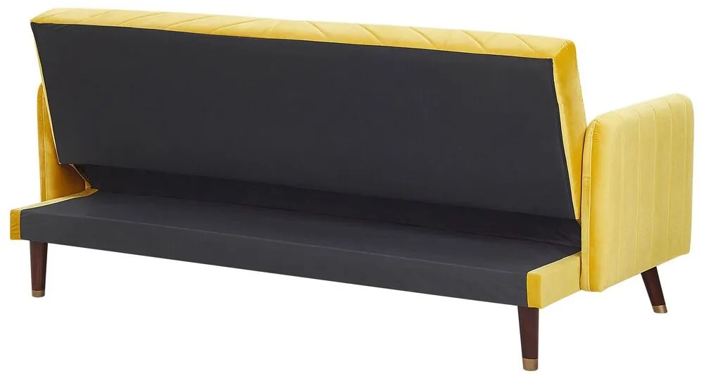 Sofá-cama de 3 lugares em veludo amarelo SENJA Beliani
