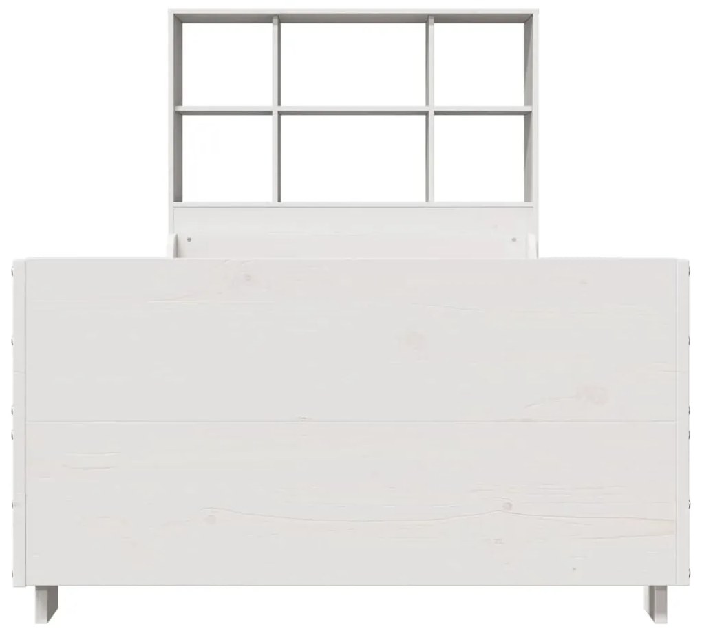 Cama com estante sem colchão 100x200 cm madeira maciça branco