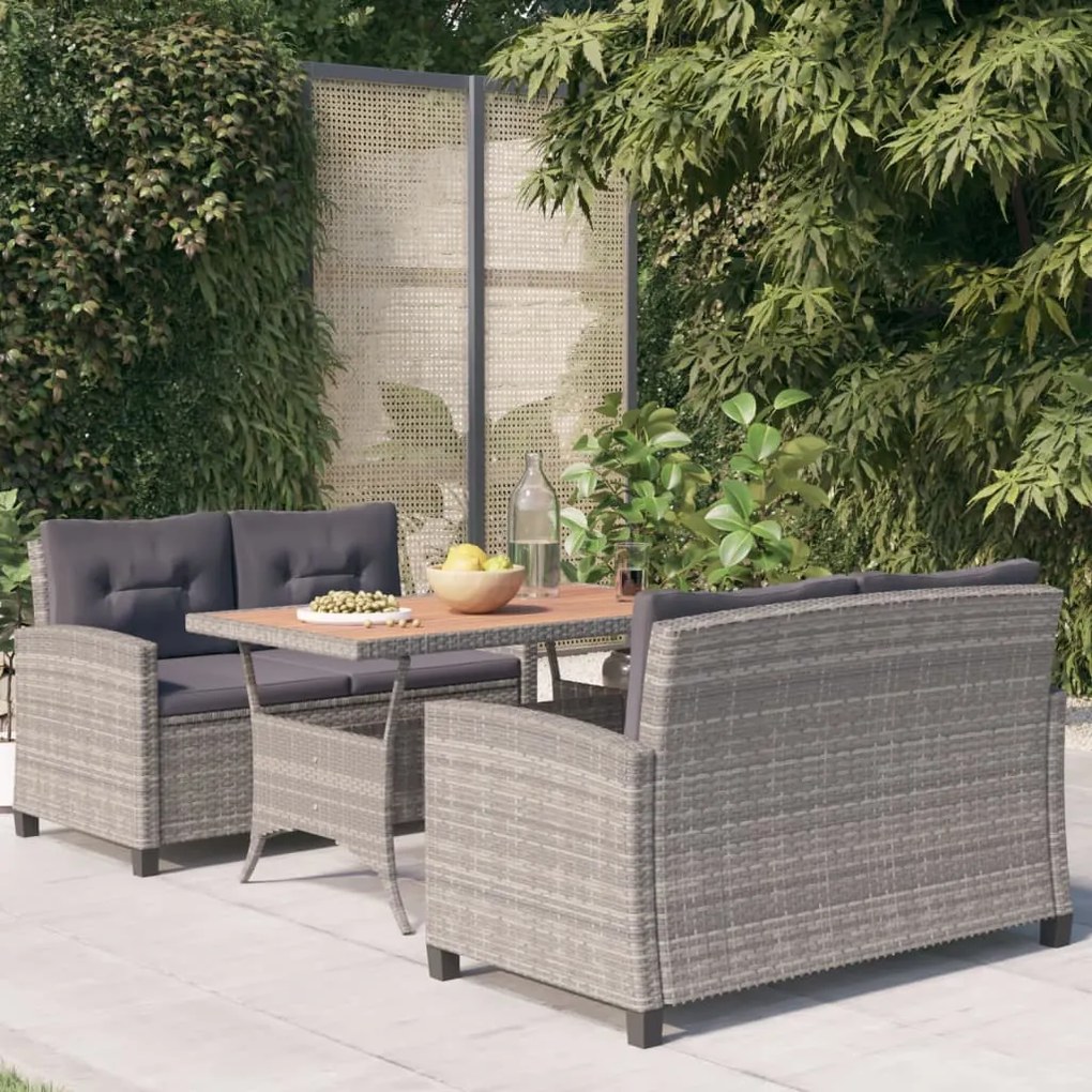 vidaXL 3 pcs conj. de jantar para jardim vime PE e acácia maciça