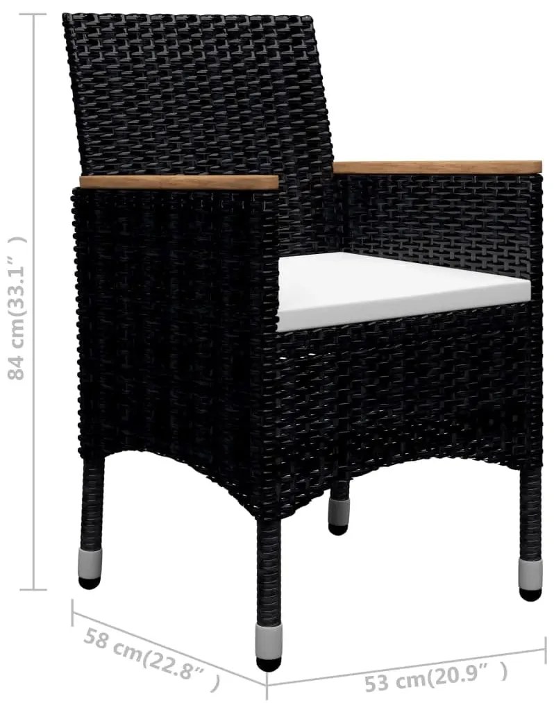 9 pcs conj. de jantar p/ jardim vime PE e madeira maciça preto