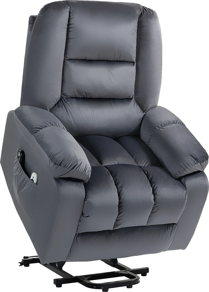 HOMCOM Poltrona de massagem com elevação, poltrona para idosos, poltrona relax, 8 pontos de massagem, 2 bolsos laterais, 85 cm x 94 cm x 107cm, Cinza | Aosom Portugal