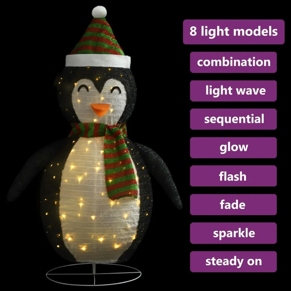 Pinguim de Natal decorativo com luzes LED tecido de luxo 120 cm