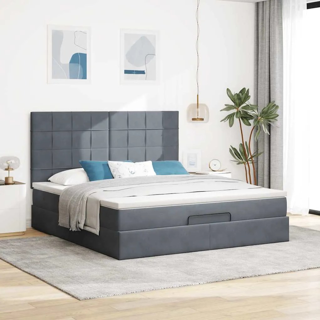 Estrutura cama otomana colchões 180x200 cm cinzento escuro