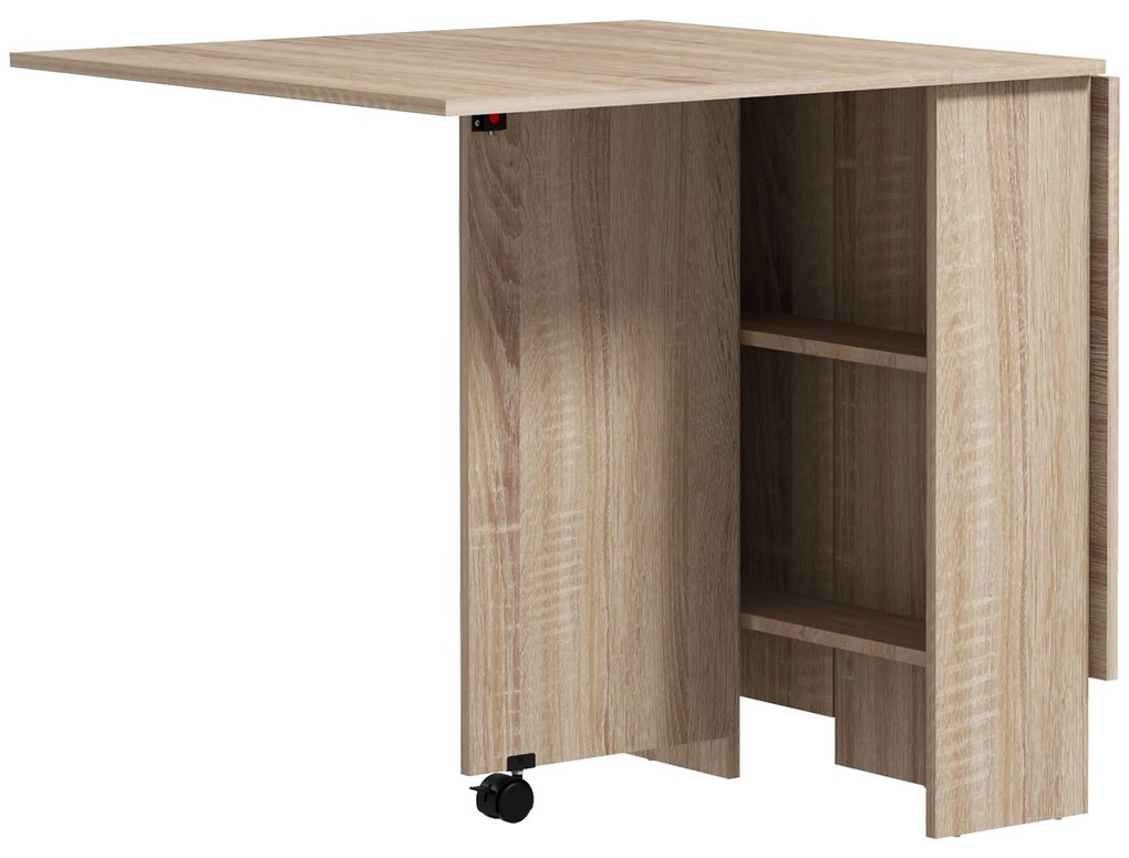 HOMCOM Mesa de Sala de Jantar Dobrável Mesa de Madeira com 2 Prateleiras de Armazenamento e Rodas para Cozinha 80x140x74 cm Madeira