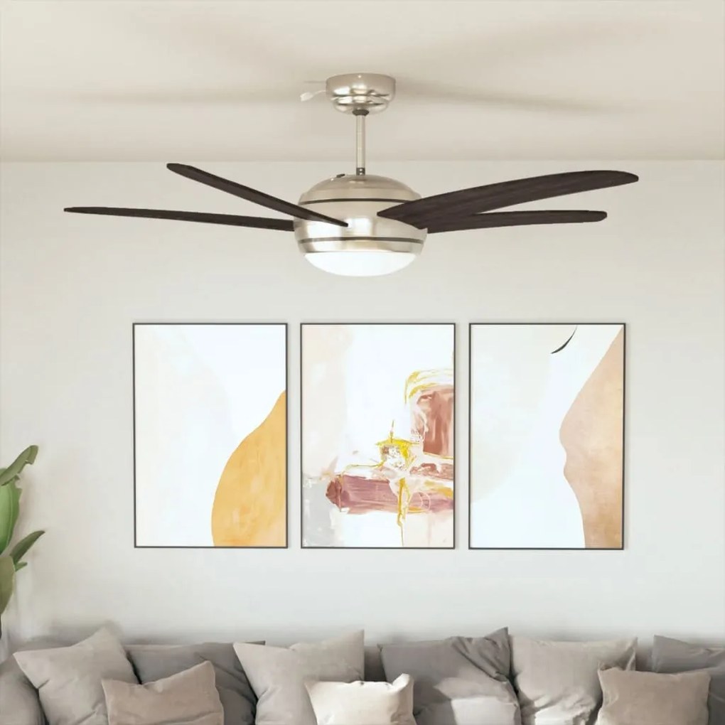50539 vidaXL Ventoinha de teto com luz 128 cm castanho