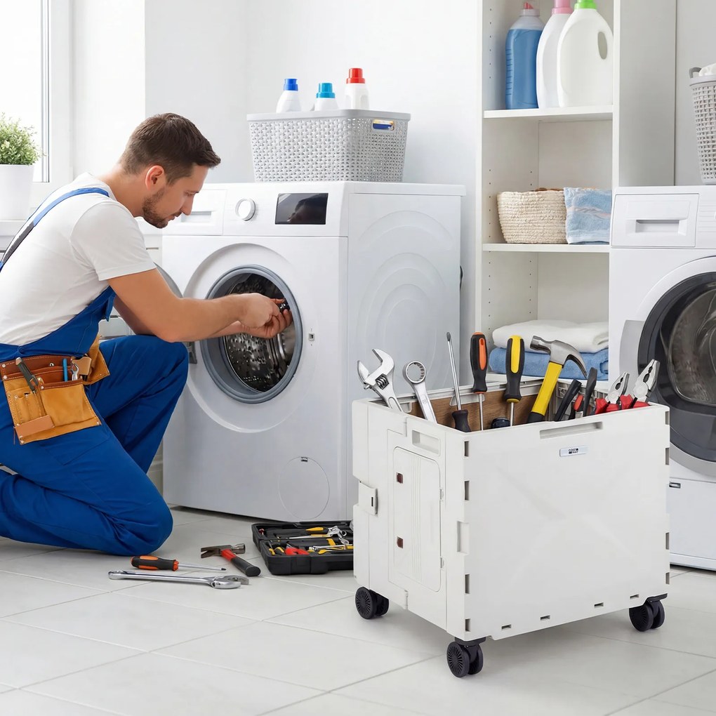 Carrinho de, multifuncional. Compras Dobrável, 50 x 43,5 x 50-94,5 cm, 4 Rodas Giratórias, Branco