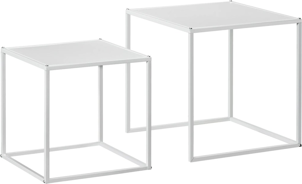 HOMCOM Conjunto de 2 Mesas Mesas de Centro Quadradas para Sala de Estar Estrutura de Aço Grande 40 cm Pequena 35 cm Branco | Aosom Portugal