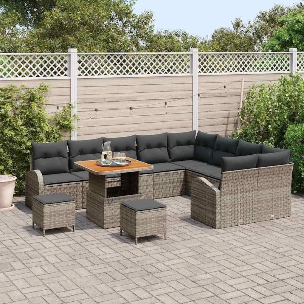 Conjunto de Sofá de Jardim de 12 Peças com Almofadas Cinzento Polirata