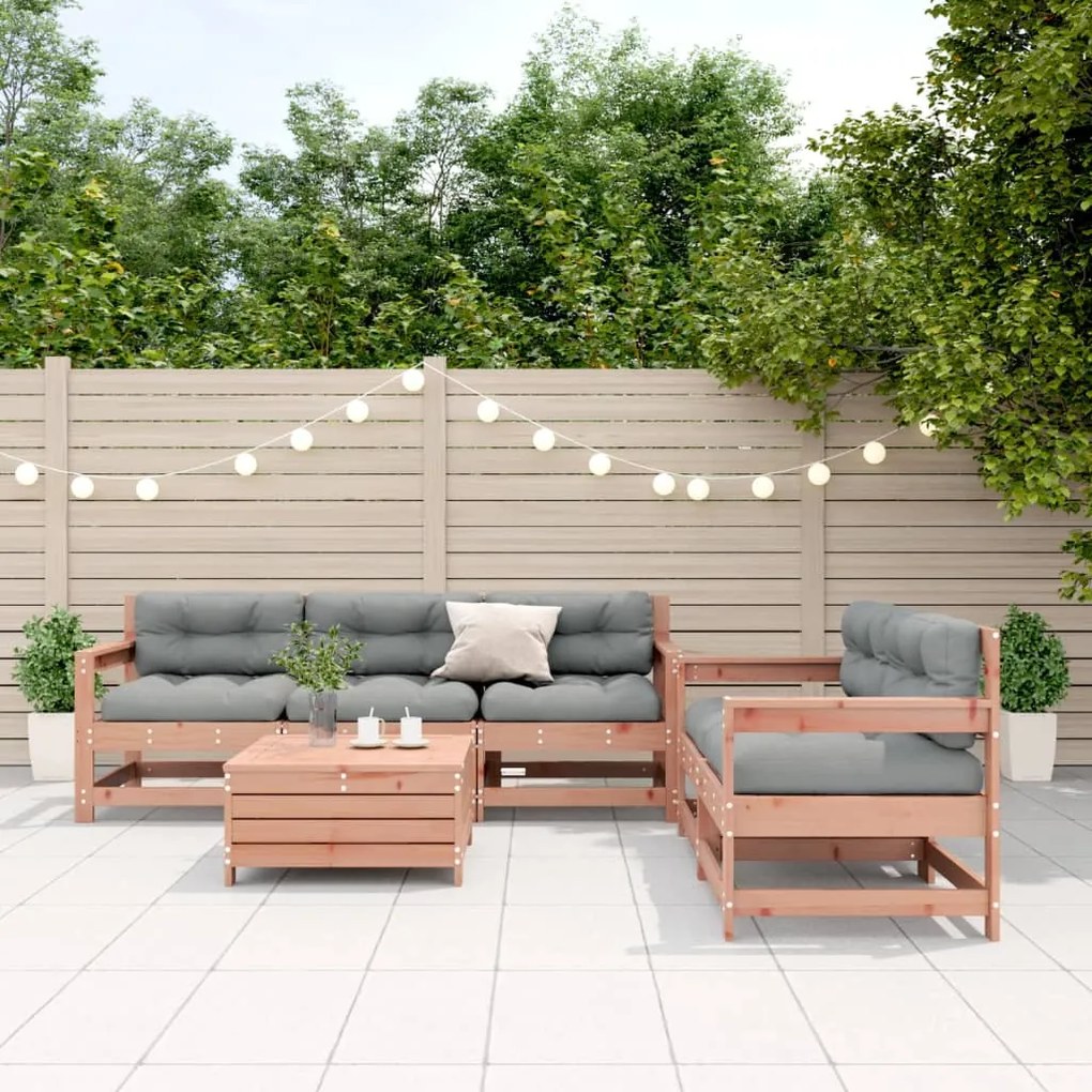 6 pcs conj. lounge jardim c/ almofadões madeira douglas maciça