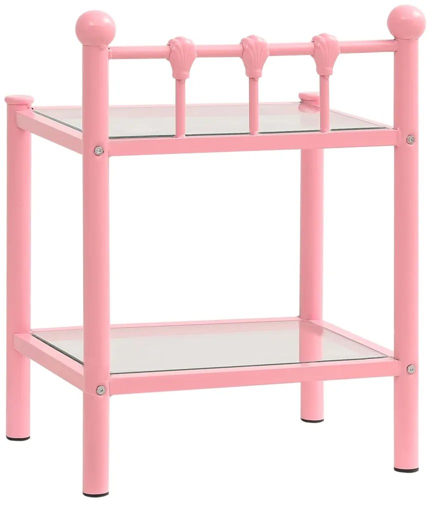 Mesas de cabeceira 2 pcs metal rosa e vidro transparente