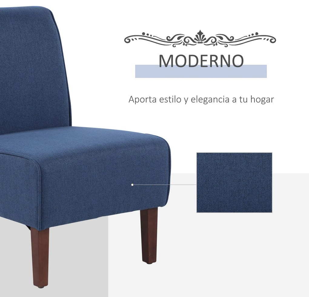 HOMCOM Poltrona de jantar Sala de estar sem braços Cadeira individual com assento acolchoado e pernas de madeira 57x76x83,5 cm Azul