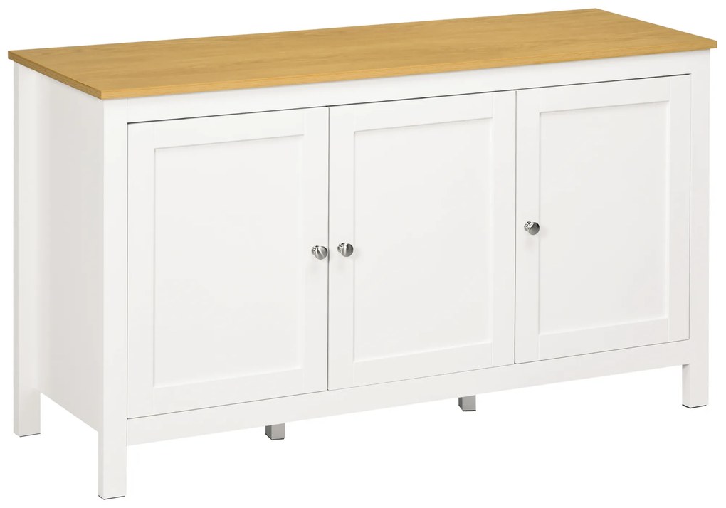 HOMCOM Aparador Sala Estar 3 Portas Prateleiras Ajustáveis Estilo Moderno Funcional 120x40x70 cm Branco Madeira Elegante | Aosom Portugal