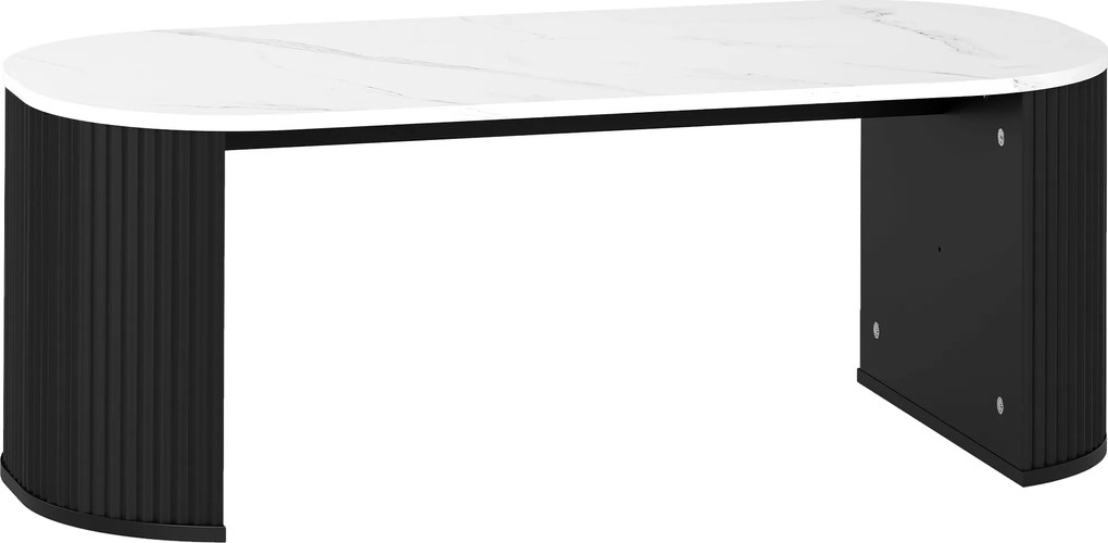 HOMCOM Mesa de Centro Oval 110x50x40 cm Efeito Mármore Cantos Arredondados Preto | Aosom Portugal