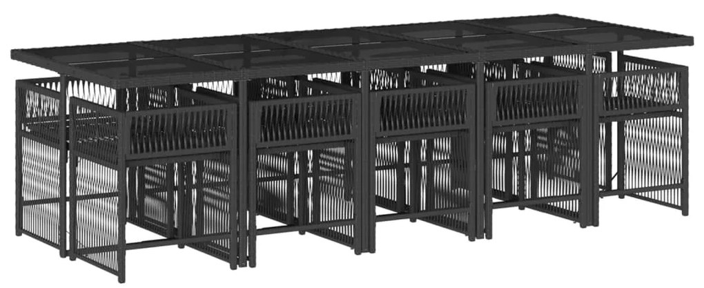 11 pcs conjunto de jantar p/ jardim c/ almofadões vime PE preto