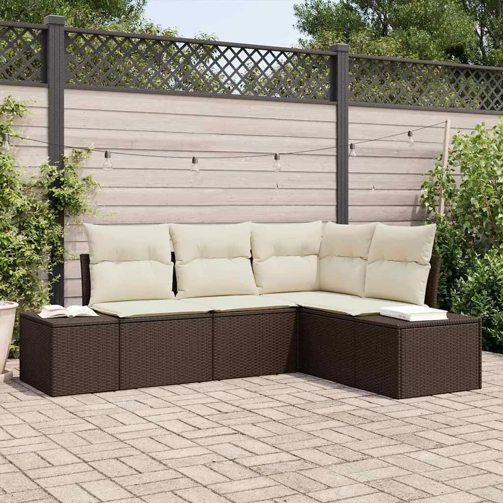 Conjunto de Sofás de Jardim com 4 Peças e Almofadas Castanhas em Ratta