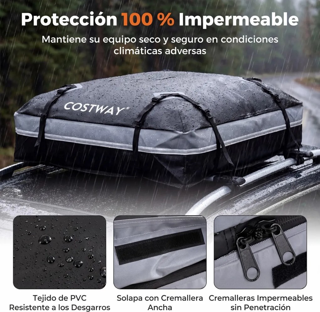 Mala de tejadilho universal para carro 131 x 101 x 45 cm, impermeável em PVC, 600 L, com 6 ganchos, 10 correias, faixas refletoras e saco de transport