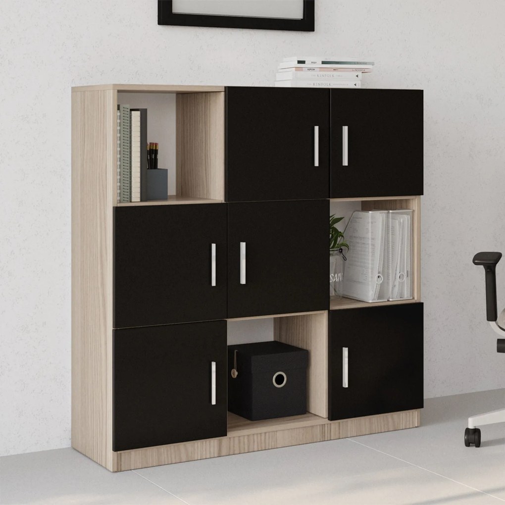 Armário Multiusos VO7 – Carvalho/Preto – 119,9 cm x 121,8 cm x 37,6 cm