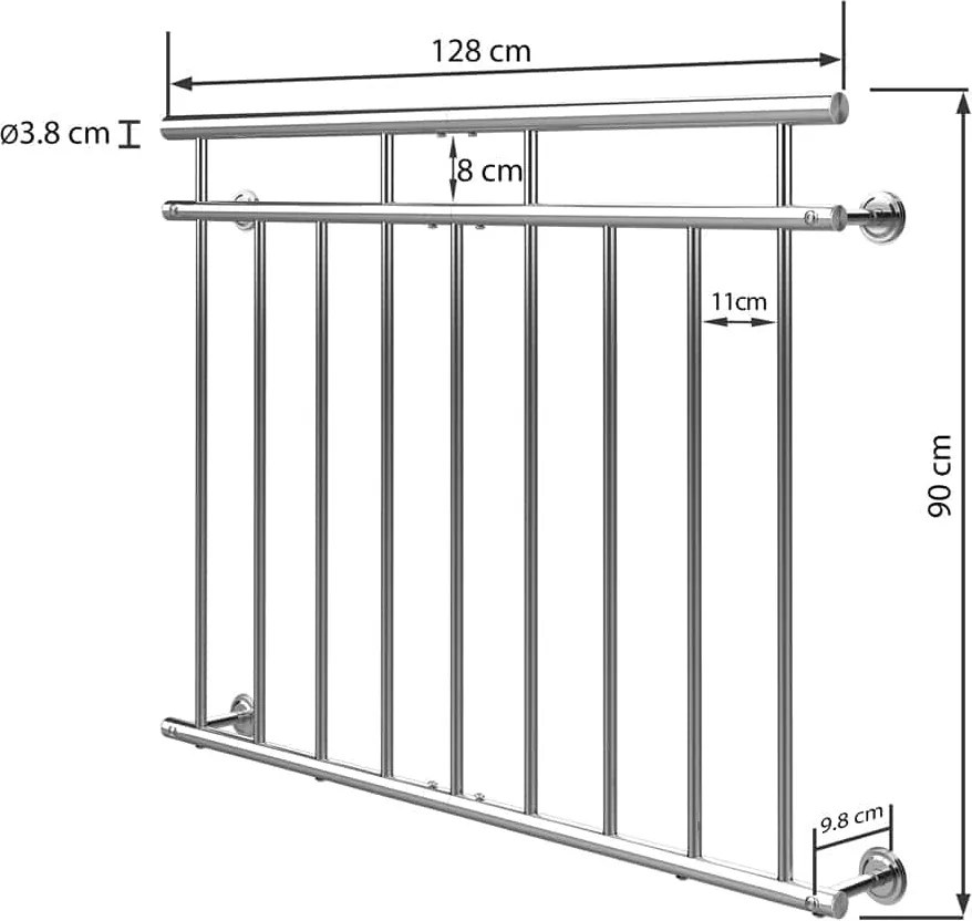 Corrimão francês para varanda em aço inoxidável 90 x 128 cm Prateado