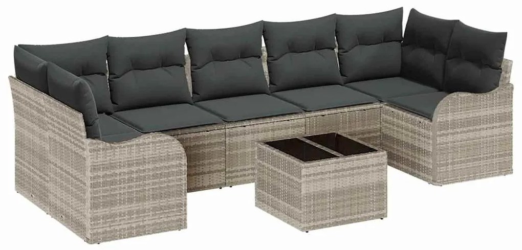 Conjunto de Sofás para Jardim com 8 Peças e Almofadas Cinza Claro em R