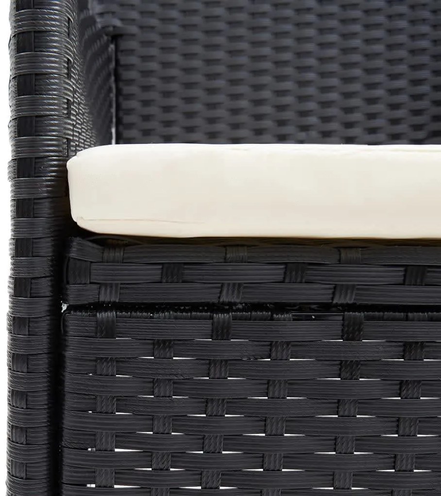 3 pcs conjunto de jantar p/ jardim c/ almofadões vime PE preto