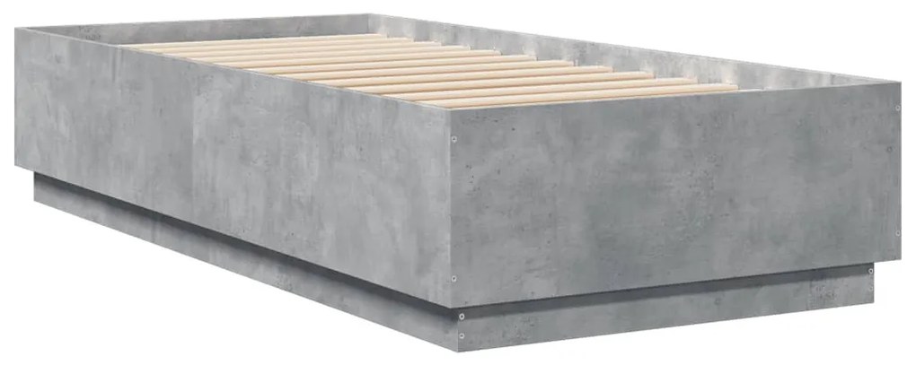 Estrutura de cama c/ luzes LED derivados madeira cinza cimento