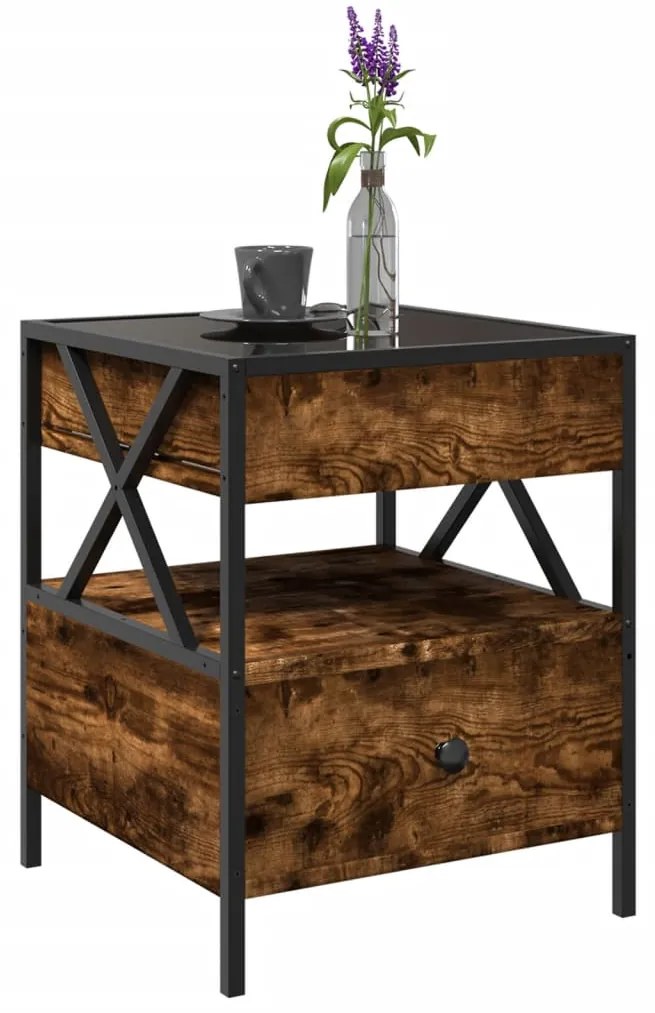 Mesa de centro luzes LED Infinity 40x40x51 cm carvalho fumado